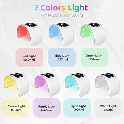 Melly LED mask 7 color wavelengths: red 640nm, blue 423nm, green 532nm, yellow 583nm, cyan 490nm, purple 690nm, white 510nm