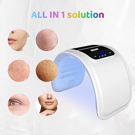 Melly LED mask spec sheet: 7 colors, 100 LEDs, neck parts, remote control, ergonomic design